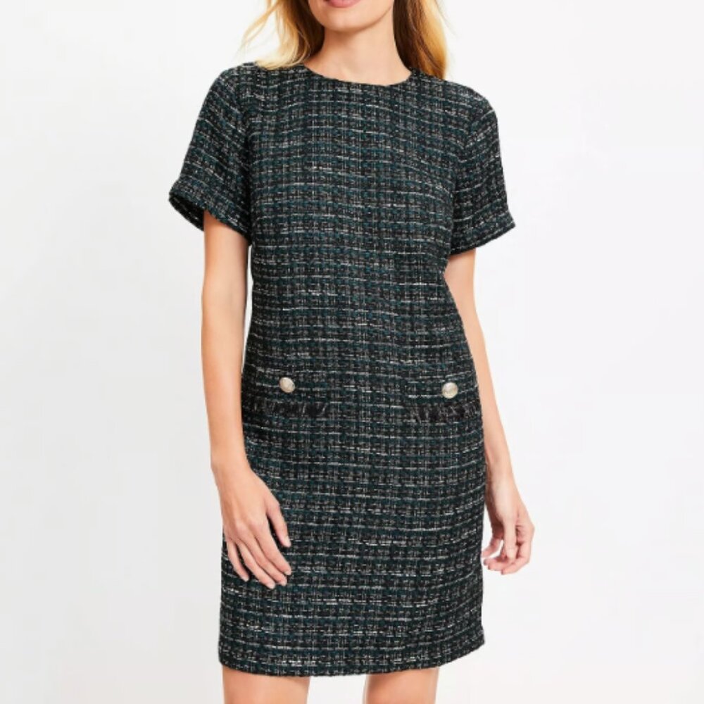 Ann Taylor Black and Green Tweed Mini Dress